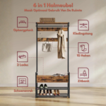 Kapstok met Schoenenrek, Lades en Kledingroede – 6-in-1 Halmeubel - Afbeelding 4
