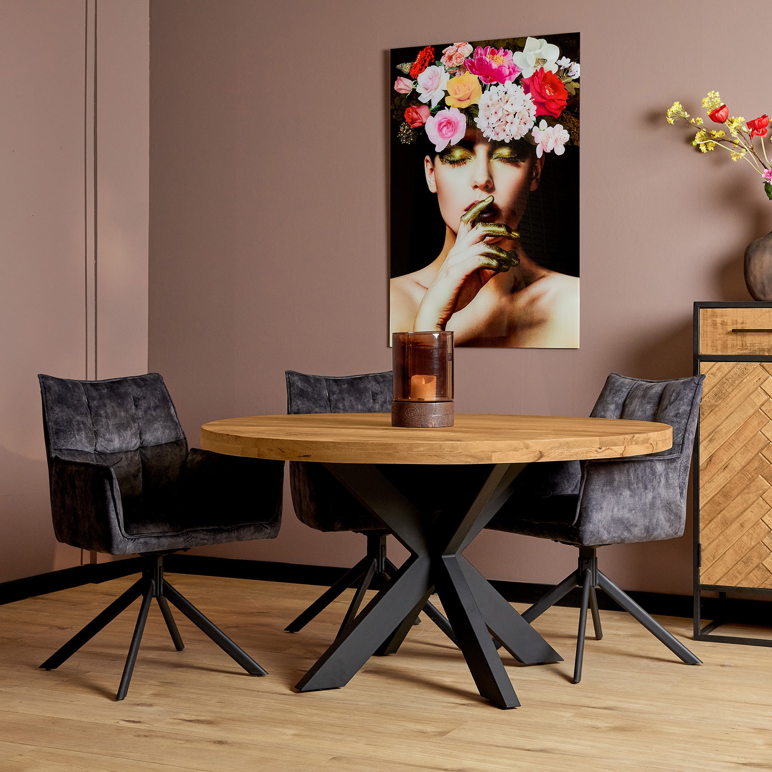 STF-1009-1010-1011-1012-1013-1.jpg Eettafel Nova | Rond | Mangohout - Afbeelding 1